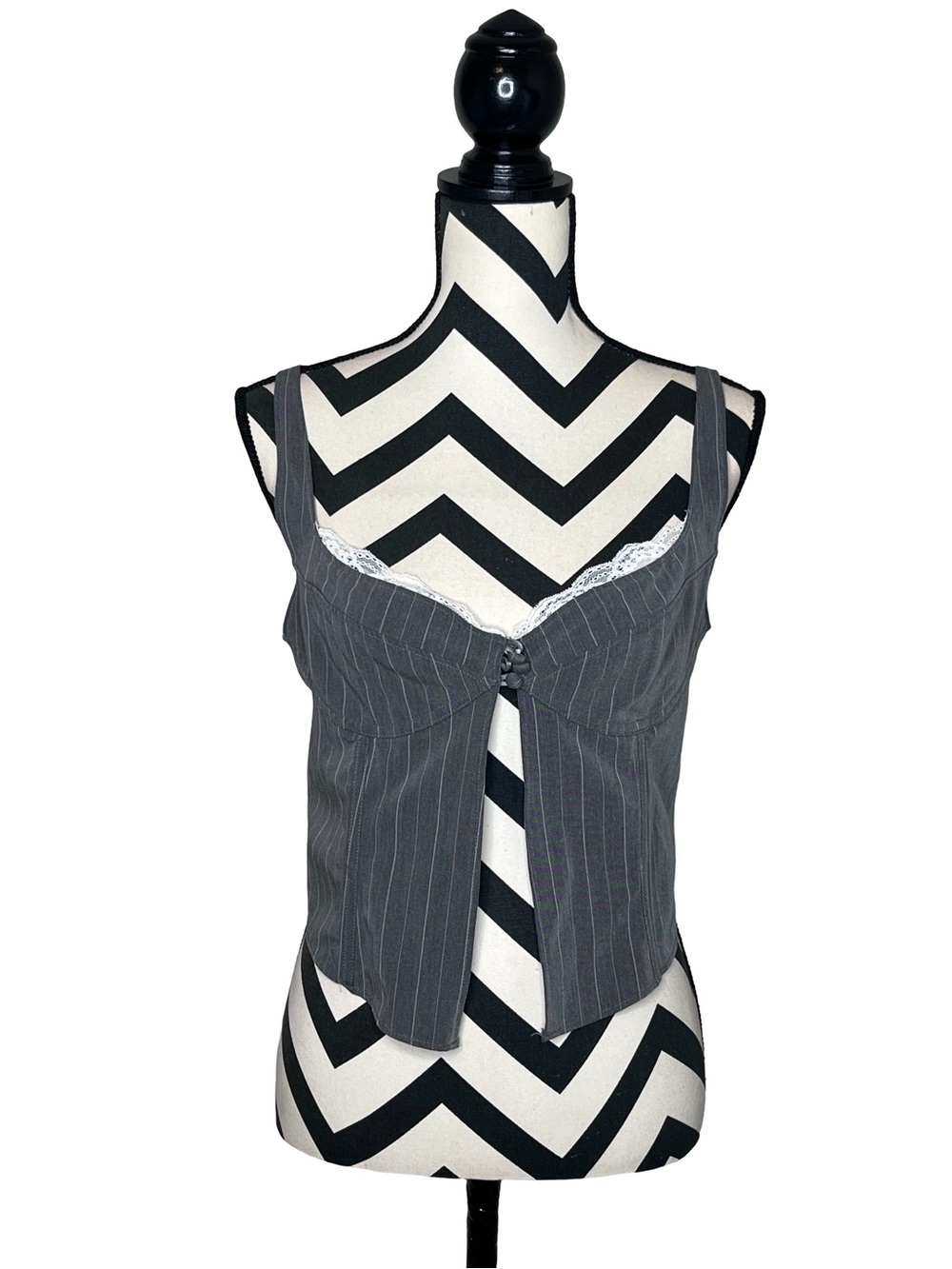 Out From Under Dolce Verano Pinstripe Y2K Office Siren Flyaway Corset Cami Sz L